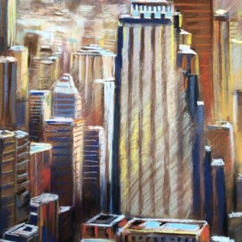 Drawing titled "new York en perspec…" by Michel Colin, Original Artwork, Pastel