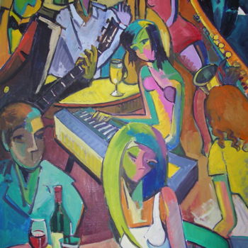 Pittura intitolato "JAZZ CLUB" da Michel Corbel, Opera d'arte originale, Olio