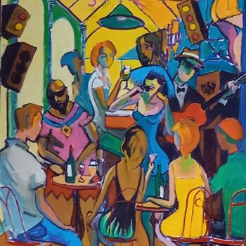 Schilderij getiteld "Jazz Sous la Verriè…" door Michel Corbel, Origineel Kunstwerk, Olie