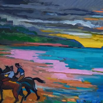 Картина под названием "Randonnée Equestre" - Michel Corbel, Подлинное произведение искусства, Масло