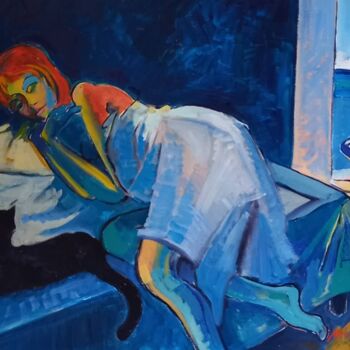 Malarstwo zatytułowany „Lucie et le Chat” autorstwa Michel Corbel, Oryginalna praca, Olej