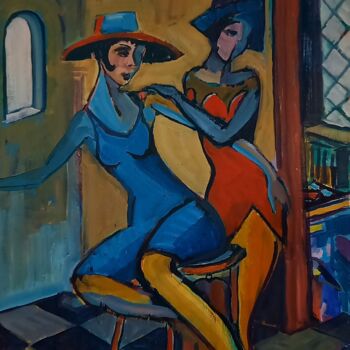 Painting titled "La Costumière" by Michel Corbel, Original Artwork, Oil Mounted on Wood Stretcher frame