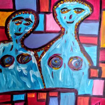 Peinture intitulée "Les androgynes" par Tomy, Œuvre d'art originale, Acrylique