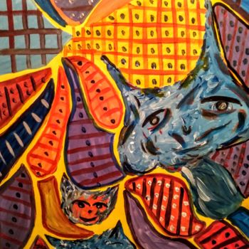Картина под названием "La maison des chats" - Tomy, Подлинное произведение искусства, Акрил