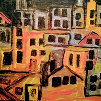 Pintura intitulada "Le village éclairé" por Tomy, Obras de arte originais, Acrílico