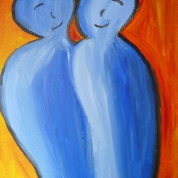Peinture intitulée "Le couple" par Tomy, Œuvre d'art originale, Huile Monté sur Châssis en bois