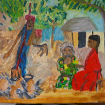 Schilderij getiteld "Village africain" door Tomy, Origineel Kunstwerk