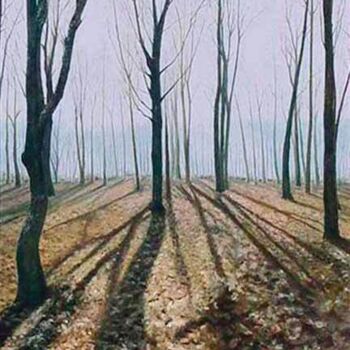 Peinture intitulée "sous bois en hiver" par Michel De Ruyck, Œuvre d'art originale, Huile