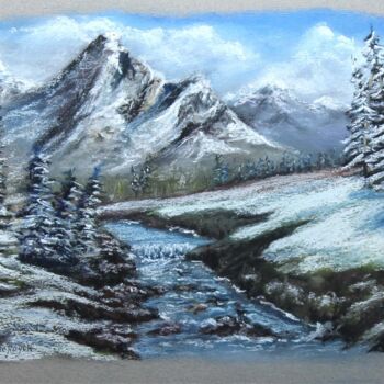 Painting titled "neige-a-la-montagne" by Michel De Ruyck, Original Artwork, Pastel