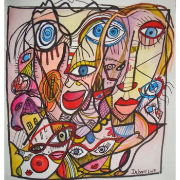 Ζωγραφική με τίτλο "Plusieurs femmes" από Michel Delvingt, Αυθεντικά έργα τέχνης, Ακουαρέλα