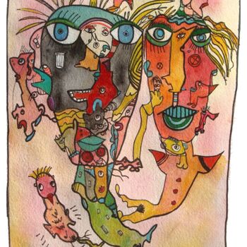 Картина под названием "Furioso" - Michel Delvingt, Подлинное произведение искусства, Акварель