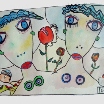 "Femmes Fleur" başlıklı Tablo Michel Delvingt tarafından, Orijinal sanat, Suluboya