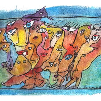 Peinture intitulée "Mes copains" par Michel Delvingt, Œuvre d'art originale, Aquarelle
