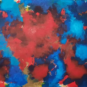 제목이 "Abstract in blue B"인 미술작품 Michel Des Mazots로, 원작, 아크릴 나무 들것 프레임에 장착됨