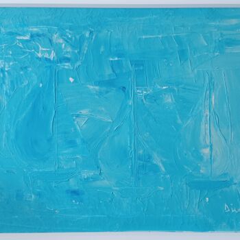 제목이 "Voiliers bleus"인 미술작품 Michel Divorne로, 원작, 기름 나무 들것 프레임에 장착됨