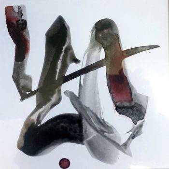 Painting titled "évaporescences01201…" by Michel Dufrene, Original Artwork, Ink Mounted on Cardboard