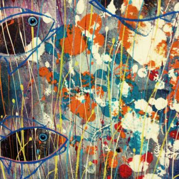 제목이 "Les poissons bleus"인 미술작품 Rivafabre로, 원작, 아크릴