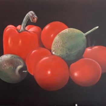 Painting titled "Poivrons citron Ver…" by Michel Garcin, Original Artwork, Oil