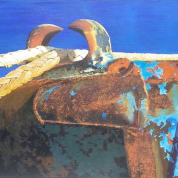 Painting titled "Détail de barge" by Michel Godard, Original Artwork, Acrylic Mounted on Wood Stretcher frame