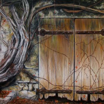 Tekening getiteld "La vieille porte -…" door Michel Guillet, Origineel Kunstwerk, Pastel