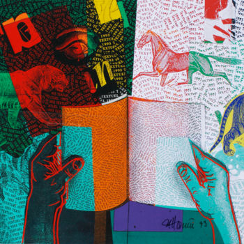 Gravures & estampes intitulée "Voeux TEXTUEL 1993" par Hosszu, Œuvre d'art originale, Encre