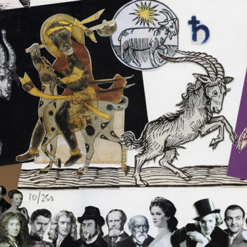 Collages intitulée "10 Capricorne" par Hosszu, Œuvre d'art originale, Lithographie