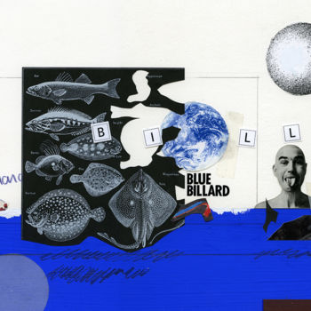 Collages intitulée "Blue Billard" par Hosszu, Œuvre d'art originale, Collages