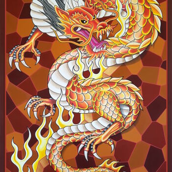 Peinture intitulée "Le Dragon de feu" par Michel Jegerlehner, Œuvre d'art originale, Acrylique