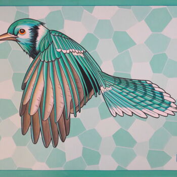 绘画 标题为“L'Oiseau turquoise” 由Michel Jegerlehner, 原创艺术品, 丙烯