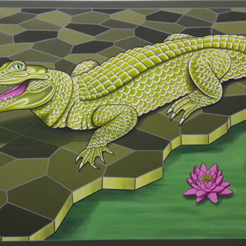 Painting titled "Le Crocodile rieur" by Michel Jegerlehner, Original Artwork, Acrylic