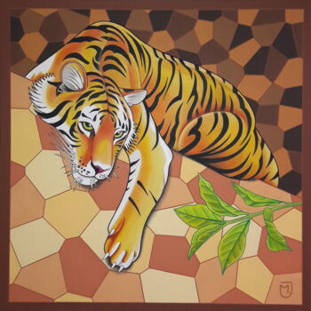 Painting titled "Le Tigre rêveur" by Michel Jegerlehner, Original Artwork, Acrylic