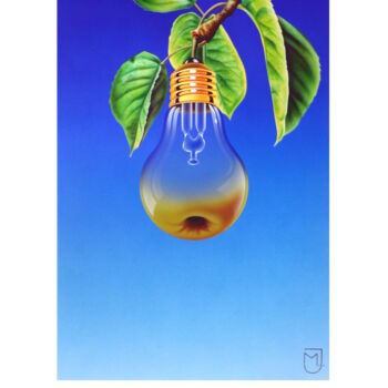 Schilderij getiteld "La poire - ampoule" door Michel Jegerlehner, Origineel Kunstwerk, Airbrush