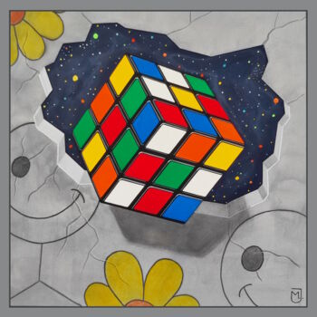 Malerei mit dem Titel "1970 Rubik’s Cube" von Michel Jegerlehner, Original-Kunstwerk, Acryl