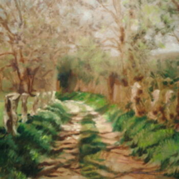 Peinture intitulée "Chemin de Noirlac" par Michel Lacroix, Œuvre d'art originale, Huile Monté sur Autre panneau rigide