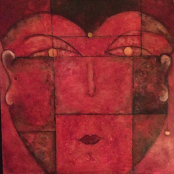 Painting titled "bouddha-rouge-n-1-h…" by Michel Loufrani, Original Artwork, Oil