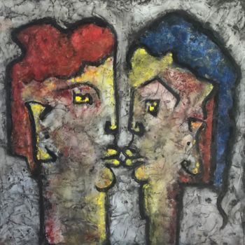 Painting titled "iLe baiser" by Michel Loufrani, Original Artwork, Oil