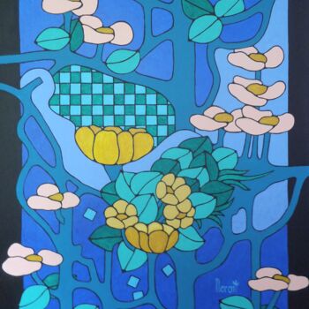 「Silhouette bleue」というタイトルの絵画 Michel Marantによって, オリジナルのアートワーク, アクリル ウッドストレッチャーフレームにマウント