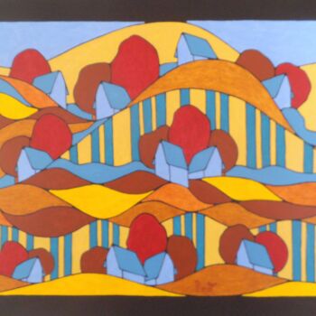 Картина под названием "Champs de céréales" - Michel Marant, Подлинное произведение искусства, Акрил Установлен на Деревянная…