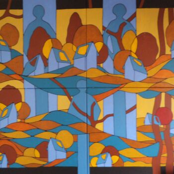 Malerei mit dem Titel "Arbre rouge aux deu…" von Michel Marant, Original-Kunstwerk, Acryl Auf Keilrahmen aus Holz montiert