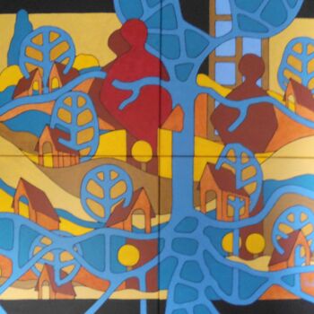 Картина под названием "Silhouette rouge" - Michel Marant, Подлинное произведение искусства, Акрил Установлен на Деревянная р…