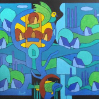 Malerei mit dem Titel "AIR - EAU" von Michel Marant, Original-Kunstwerk, Acryl Auf Keilrahmen aus Holz montiert