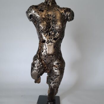 Sculptuur getiteld "ocre et acier" door Michel Marzin, Origineel Kunstwerk, Metalen