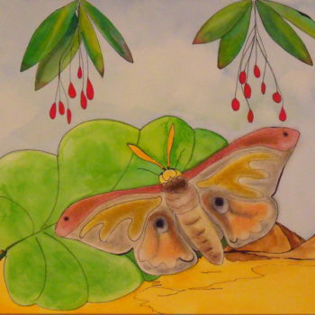 Malerei mit dem Titel "papillon du désert" von Michel Mercier (Mike), Original-Kunstwerk, Gouache