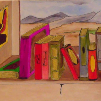 Malerei mit dem Titel "Quelques livres" von Michel Mercier (Mike), Original-Kunstwerk, Gouache