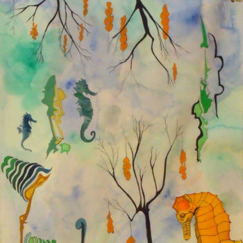Ζωγραφική με τίτλο "Rêve d'hippocampe" από Michel Mercier (Mike), Αυθεντικά έργα τέχνης, Ακουαρέλα