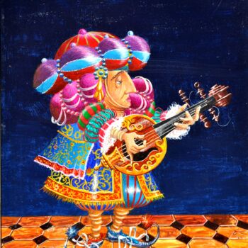 Pintura intitulada "LE MANDOLINISTE" por Michel Michaux, Obras de arte originais, Óleo