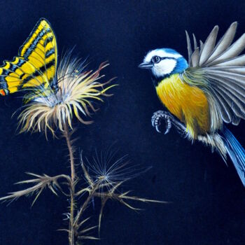 Pintura titulada "mesange-bleue.jpg" por Michel Michaux, Obra de arte original