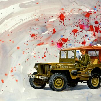 Peinture intitulée "JEEP WILLYS 1944" par Michel Michaux, Œuvre d'art originale, Gouache
