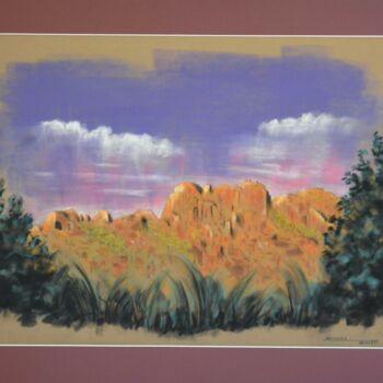Dessin intitulée "Rocher de Roquebrun…" par Michel Millet, Œuvre d'art originale, Pastel Monté sur Autre panneau rigide