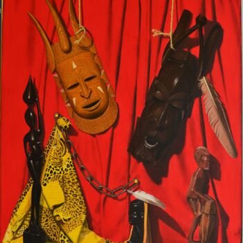 Painting titled "Afrika" by Michel Millet, Original Artwork, Oil Mounted on Wood Stretcher frame